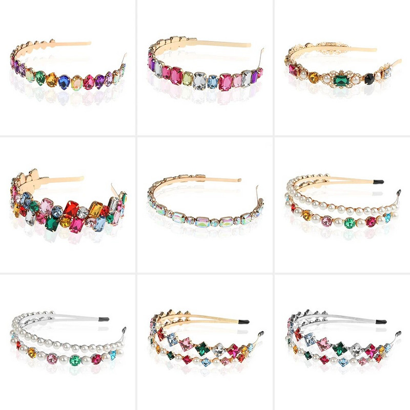 Színes drágakő barokk fejpántok Női strassz keret hajpánt Pearl luxus hajkiegészítők lányoknak korona virág ékszerek ajándékok