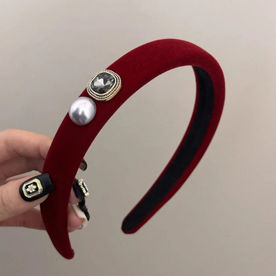 Πρωτοχρονιάτικο κόκκινα μαλλιά γυναικεία μαργαριταρένια μπάντα μαλλιών φθινόπωρο και χειμώνα υψηλής αίσθησης φουρκέτα στολίδι Αξεσουάρ κεφαλιού