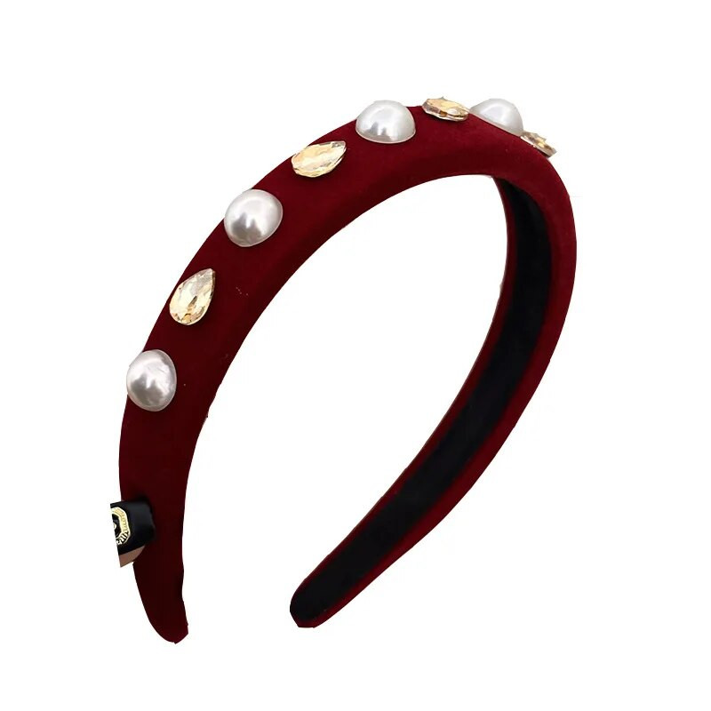 Πρωτοχρονιάτικο κόκκινα μαλλιά γυναικεία μαργαριταρένια μπάντα μαλλιών φθινόπωρο και χειμώνα υψηλής αίσθησης φουρκέτα στολίδι Αξεσουάρ κεφαλιού