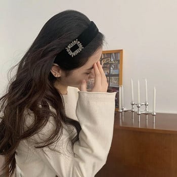 Дамска кадифена лента за глава с кристали в корейски стил Минималистичен обръч за коса Усъвършенствани ежедневни обръчи за глава Аксесоари за коса