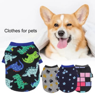 Winter Dog Clothes Pet Two-legged Clothes Lovely Dinosaur Star Checkered Paw Printed Pullover Streetwear Keep Warm Sweater Shirt