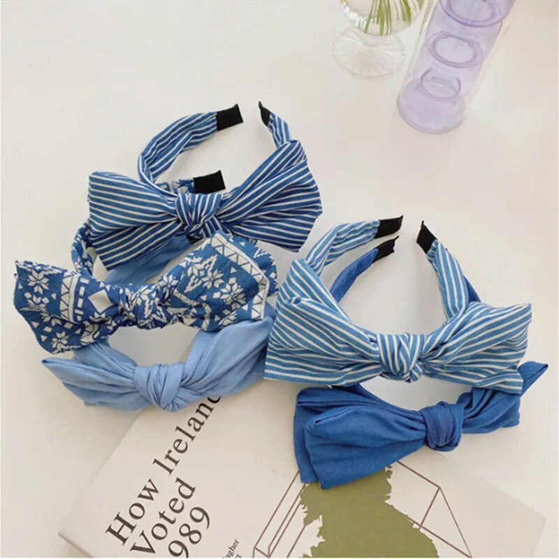 Modes matu aksesuāri sieviešu divslāņu loku galvas lentes mežonīga džinsa matu lente meiteņu svītrainām ziedu platām matu lentēm galvassegas