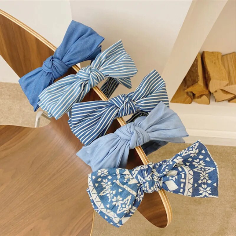 Modes matu aksesuāri sieviešu divslāņu loku galvas lentes mežonīga džinsa matu lente meiteņu svītrainām ziedu platām matu lentēm galvassegas