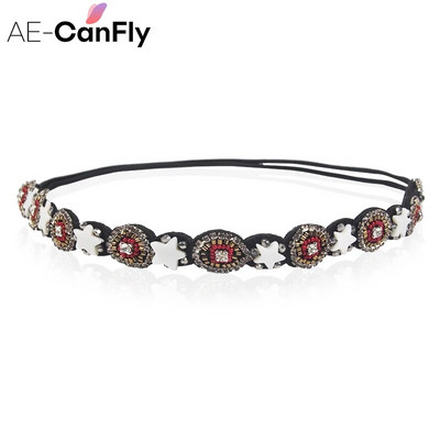 AE-CANFLY Vintage Μαύρες Γυαλιστερές Κρυστάλλινες Χάντρες Elastic Headband Γυναικεία αξεσουάρ μαλλιών 1H5004