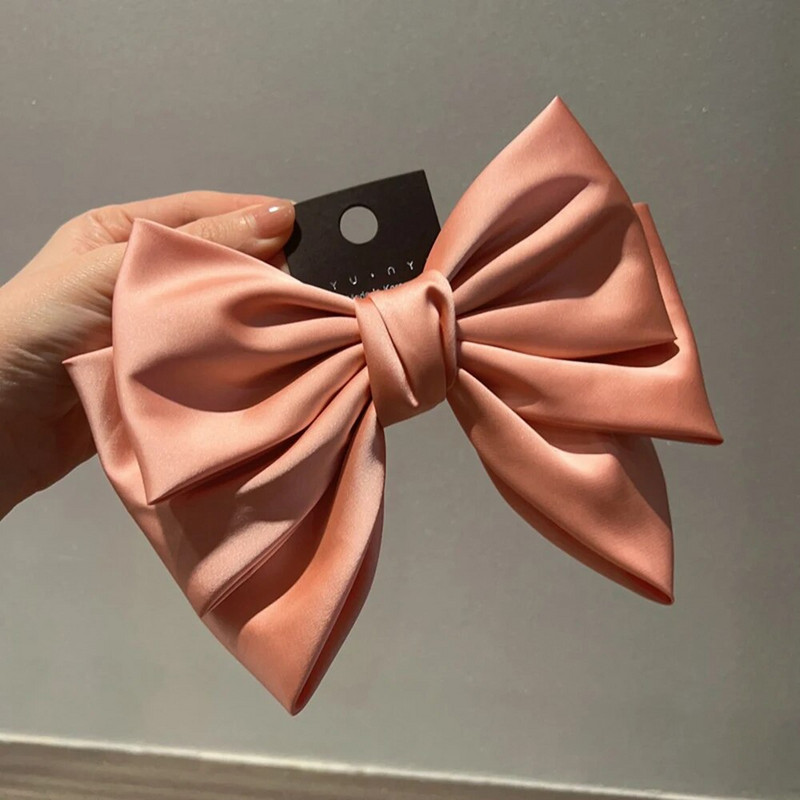 Κομψό σατέν μεταξωτό μεγάλο φιόγκο κλιπ μαλλιών Barrettes Γυναικείες κορίτσια μασίφ Μαύρη κορδέλα Big Bowknot φουρκέτες Αξεσουάρ μαλλιών Μόδα