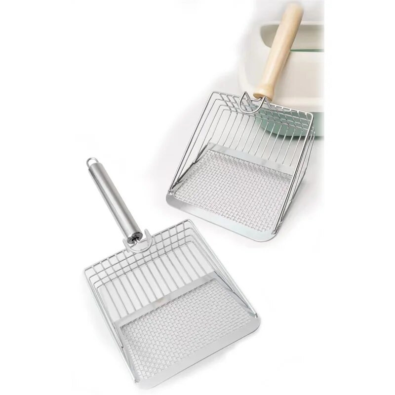 Kassiliivakühv Roostevabast terasest puidust käepide Kergesti roostetav, pestav kassipoegade liivakühv Kasside WC-puhastuslabida tööriist