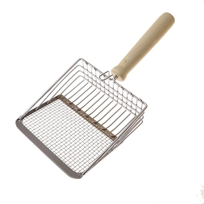 Kassiliivakühv Roostevabast terasest puidust käepide Kergesti roostetav, pestav kassipoegade liivakühv Kasside WC-puhastuslabida tööriist