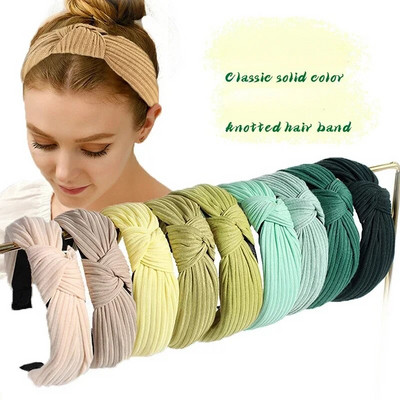 European American New Solid Knotted Hairbands Wide Cross Knit Hair Hoop Headwear Girls Women Hair Accessories