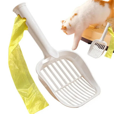 Лопатка за котешки тоалети Litterbox Scoop с 15PCS торби за боклук Kitten Pooper Lifter Cat Poop Scoop Лопата за котешки тоалети Незалепващо