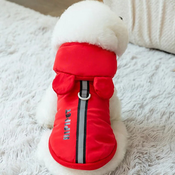 Червена качулка за домашни любимци Зимни удебелени топли дрехи за кучета Модно палто за кученца Памучно облекло на шнауцер с каишка