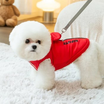 Κόκκινο κουκούλα κατοικίδιων ζώων Χειμερινά πυκνά ζεστά ρούχα για σκύλους Μόδα παλτό κουταβιού Leashable Schnauzer βαμβακερά ρούχα