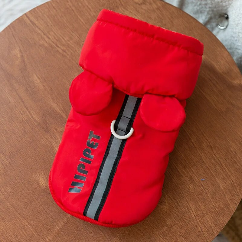 Piros kisállat kapucnis Téli vastagított meleg kutyaruha Divat kölyökkabát pórázható schnauzer pamut ruházat