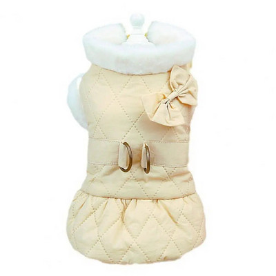 Mājīgs, stilīgs, silts suņa mētelis, ūdensnecaurlaidīgs atstarojošs flīss, oderēts ar bantītes rotājumu, pārnēsājams vilces gredzens mājdzīvnieku ziemas jaka