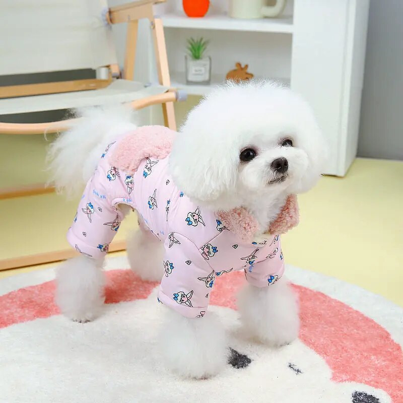 Γελοιογραφία Πλήρης εκτύπωση Παλτό για κατοικίδια Χειμερινό χαριτωμένο βαμβακερό παλτό για κουτάβι Γιορκσάιρ Ζακέτα τεσσάρων ποδιών Παχύ ζεστό βαμβακερό μπουφάν για σκύλους