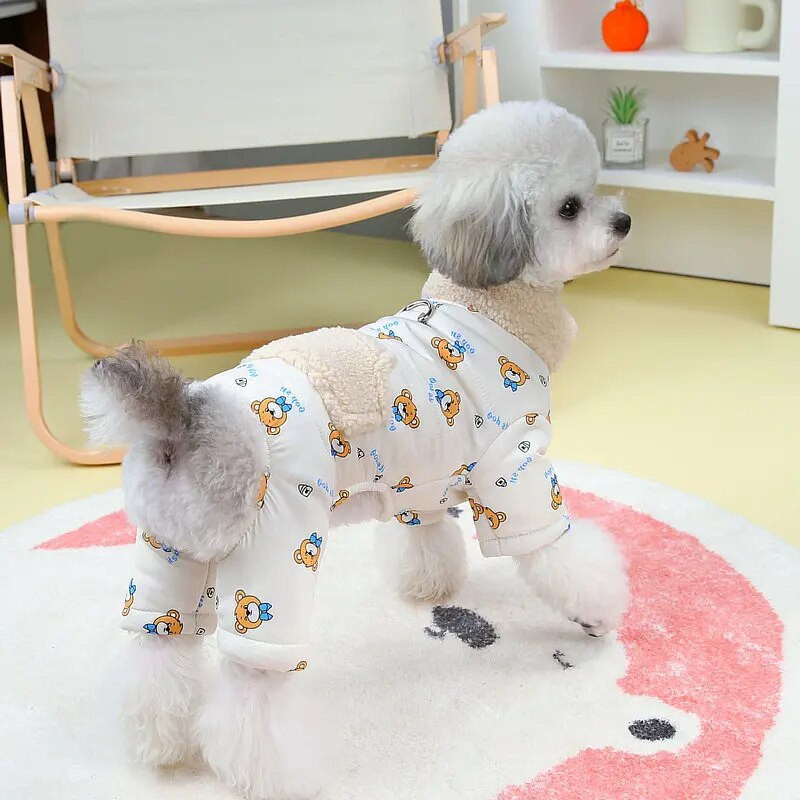 Γελοιογραφία Πλήρης εκτύπωση Παλτό για κατοικίδια Χειμερινό χαριτωμένο βαμβακερό παλτό για κουτάβι Γιορκσάιρ Ζακέτα τεσσάρων ποδιών Παχύ ζεστό βαμβακερό μπουφάν για σκύλους