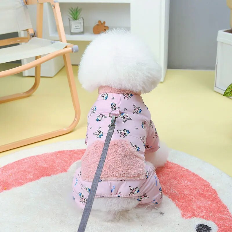 Γελοιογραφία Πλήρης εκτύπωση Παλτό για κατοικίδια Χειμερινό χαριτωμένο βαμβακερό παλτό για κουτάβι Γιορκσάιρ Ζακέτα τεσσάρων ποδιών Παχύ ζεστό βαμβακερό μπουφάν για σκύλους