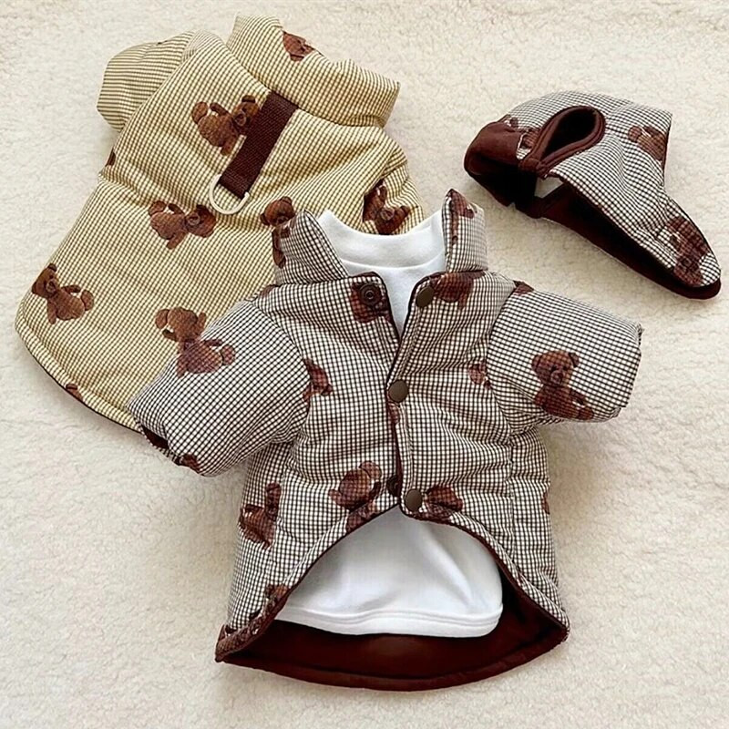 Animal Bear Printed Suņu Apģērbi Izvelkamie Mājdzīvnieki Kokvilnas Polsterēti Apģērbi Ziemas Apģērbi Bomei Mētelis Mazs Suņu Siltas Apģērbs Sūtīt Cepures