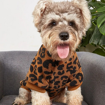 Кученце Пуловер Кучета Пуловер за домашни любимци Зимен леопардов принт Френски булдог Зимен топъл пуловер Облекло за домашни любимци Облекло за кучета