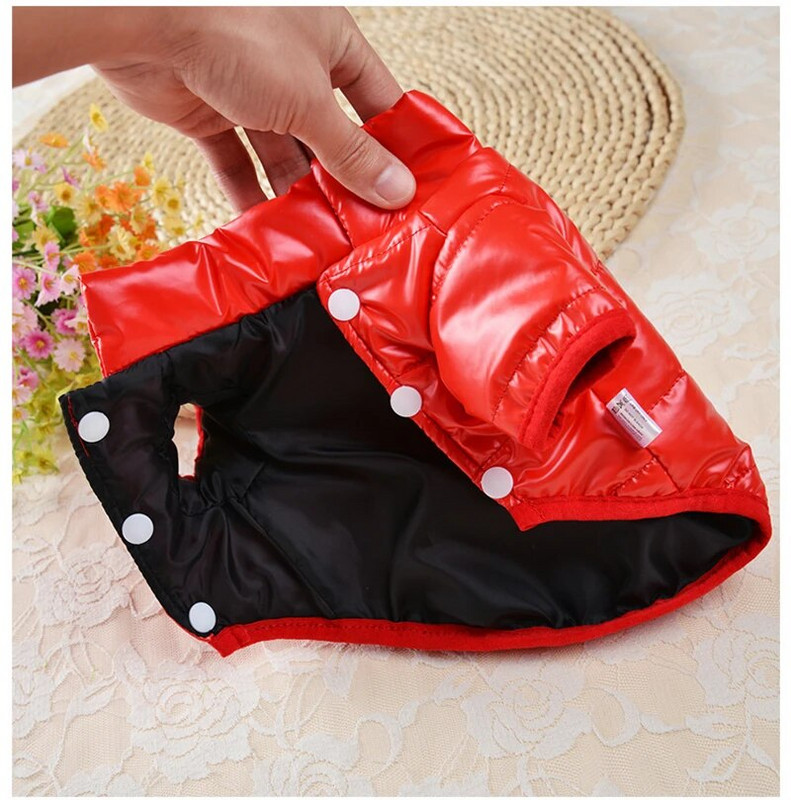 Glancēts ziemas suns dūnu jakas statīvs apkakle Vienkrāsains suņu apģērbs Biezs silts kucēnu kažoks Kopējais Jaungada mājdzīvnieku preces Kaķu apģērbs