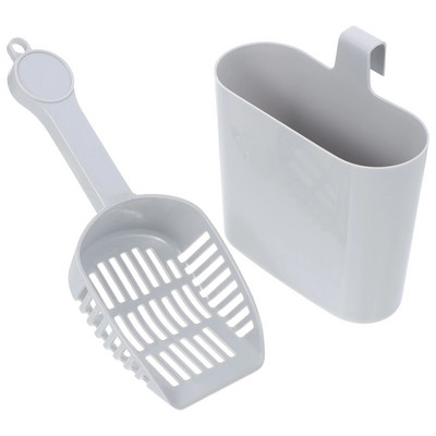 Φορητό Σετ απορριμμάτων γατών γατών Αξεσουάρ καθαρισμού για κατοικίδια Φτυάρι και Φτυάρι βαρελιού αποθήκευσης Σετ εργαλείων καθαρισμού (Γκρι)