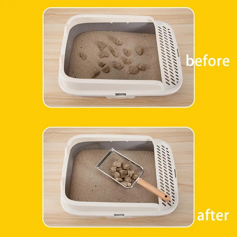 Lopata za mačke Lopata za mačji pijesak Ergonomska drvena drška Lopatica za mačji pijesak Šuplji mrežasti dizajn za višekratnu upotrebu za višenamjenski alat za kućne ljubimce