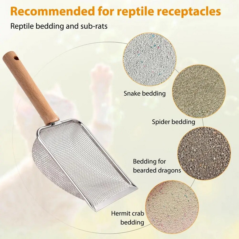 Lopata za mačke Lopata za mačji pijesak Ergonomska drvena drška Lopatica za mačji pijesak Šuplji mrežasti dizajn za višekratnu upotrebu za višenamjenski alat za kućne ljubimce