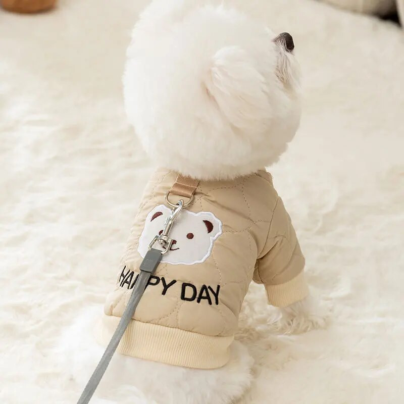 Mazā lāča raksta suņu drēbes ziemas siltais mētelis jauks vēja vilces mētelis, kokvilnas mētelis mājdzīvnieku atvērto pogu kreklu vairumtirdzniecība