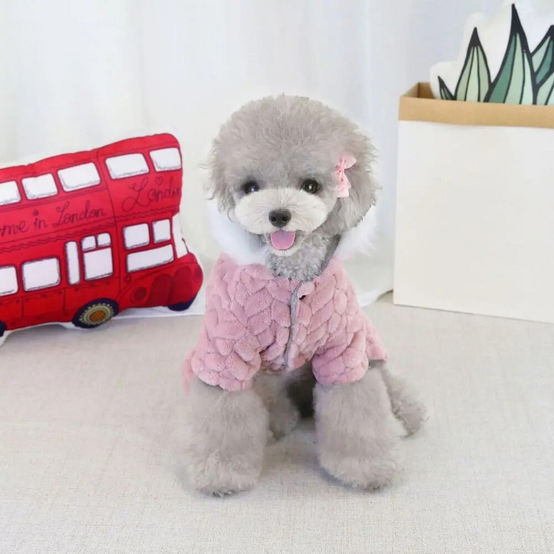 Βαμβακερό παλτό χειμερινού σκύλου βρετανικού στυλ Μαλακό φλις χειμωνιάτικο μπουφάν για κατοικίδια Ζεστό γούνινο κολάρο για σκύλους Ζεστή φόρμα για κουτάβια γάτες