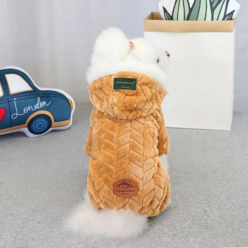 Βαμβακερό παλτό χειμερινού σκύλου βρετανικού στυλ Μαλακό φλις χειμωνιάτικο μπουφάν για κατοικίδια Ζεστό γούνινο κολάρο για σκύλους Ζεστή φόρμα για κουτάβια γάτες
