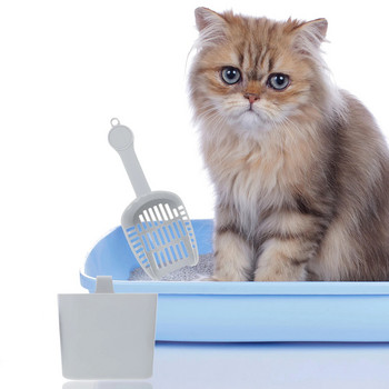 Преносима лъжичка за котешка тоалетна за котенца Лопата за пясък за домашни любимци и варел за съхранение Почистваща лопата Комплект инструменти Аксесоари за почистване (сив)