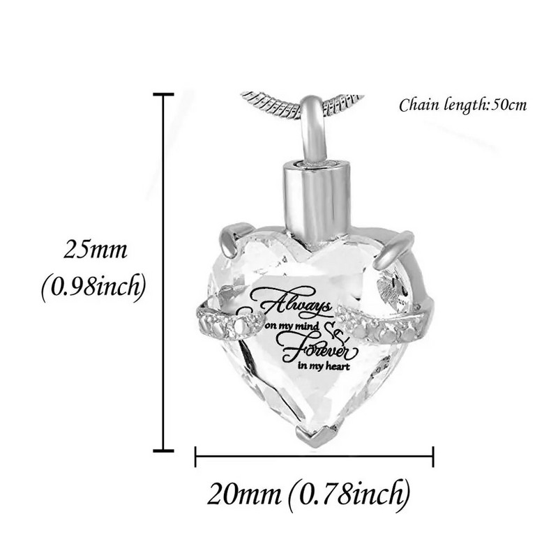 Vienmēr prātā uz visiem laikiem manā sirdī Kremācijas urnas kaklarota pelniem urnas rotaslietas piemiņas kulons ar pildījuma komplektu