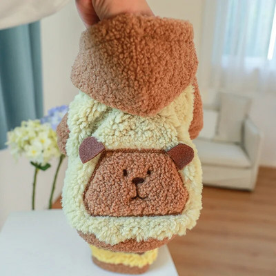Pocket Bear Fleece Dog Hoodie για μικρά κουτάβια ζώα Φθινόπωρο Χειμώνας Φτηνά ρούχα για κατοικίδια Ρούχα με δύο πόδια Μπουφάν για γάτα Yorkie