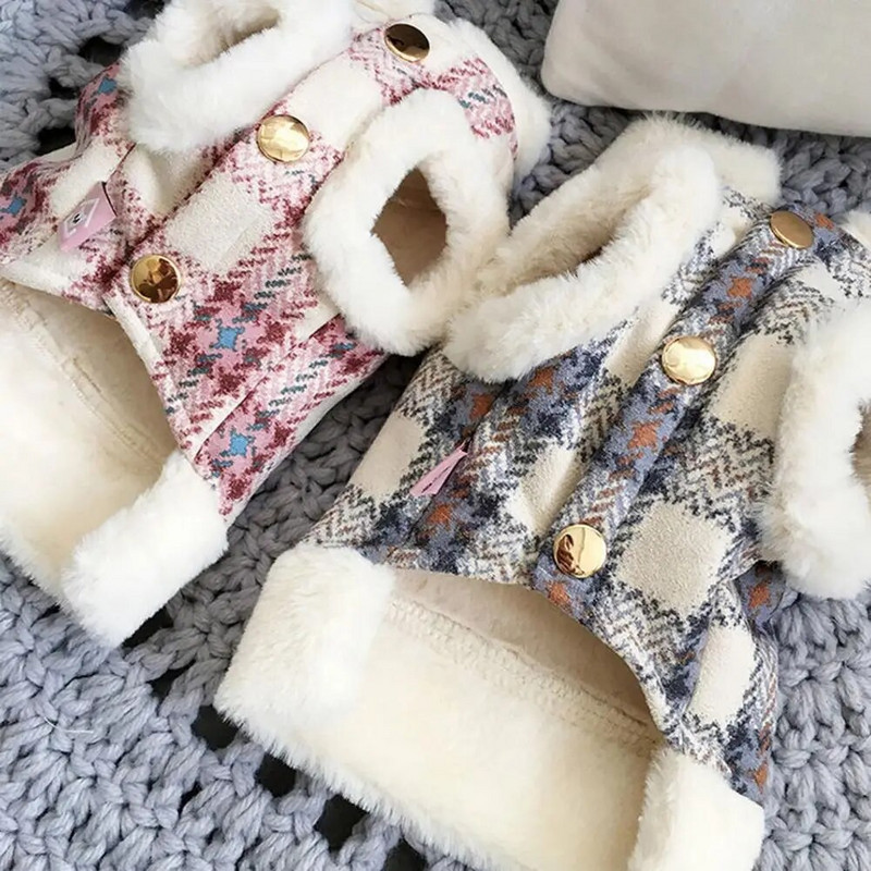 Kisállat dzseki kockás mintás mellény meleg téli kis kutyakabát kiskutya macska chihuahua öltözék mellény товары для собак