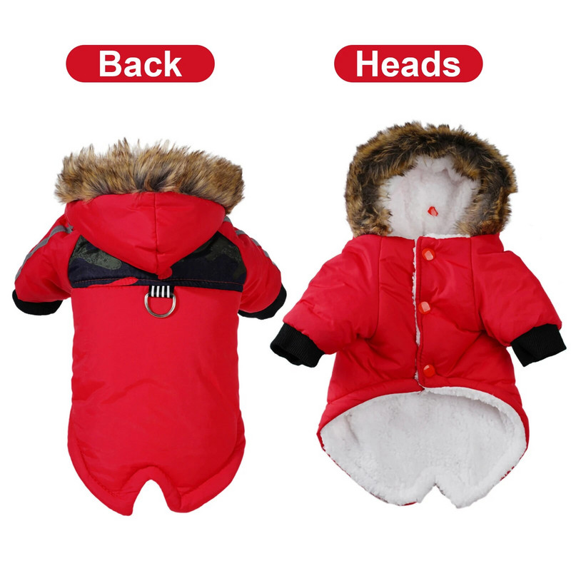 Suņu silta jaka Mājdzīvnieku apģērbi Ziemas silti, ūdensizturīgi kapuci jaka, biezināta plīša kokvilnas apģērbi, siksnas, mājdzīvnieku apģērbi