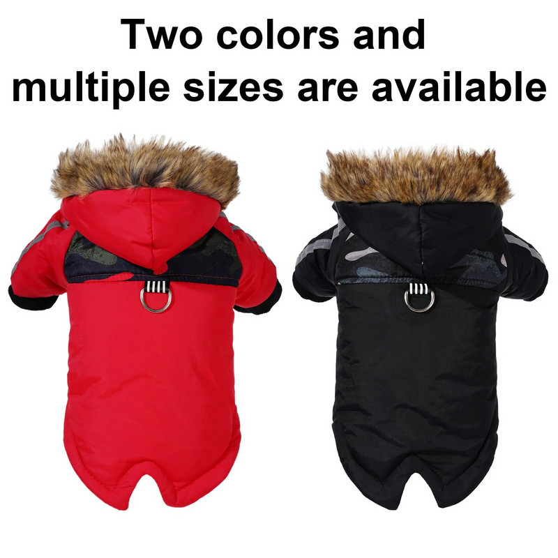 Suņu silta jaka Mājdzīvnieku apģērbi Ziemas silti, ūdensizturīgi kapuci jaka, biezināta plīša kokvilnas apģērbi, siksnas, mājdzīvnieku apģērbi