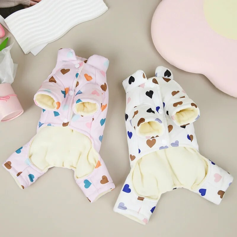 Krāsains persiku sirds mājdzīvnieku kokvilnas mētelis ziemas biezināts, silts suņa kažoks kucēns četrkājains apģērbs Teddy jaciņa S-XXL