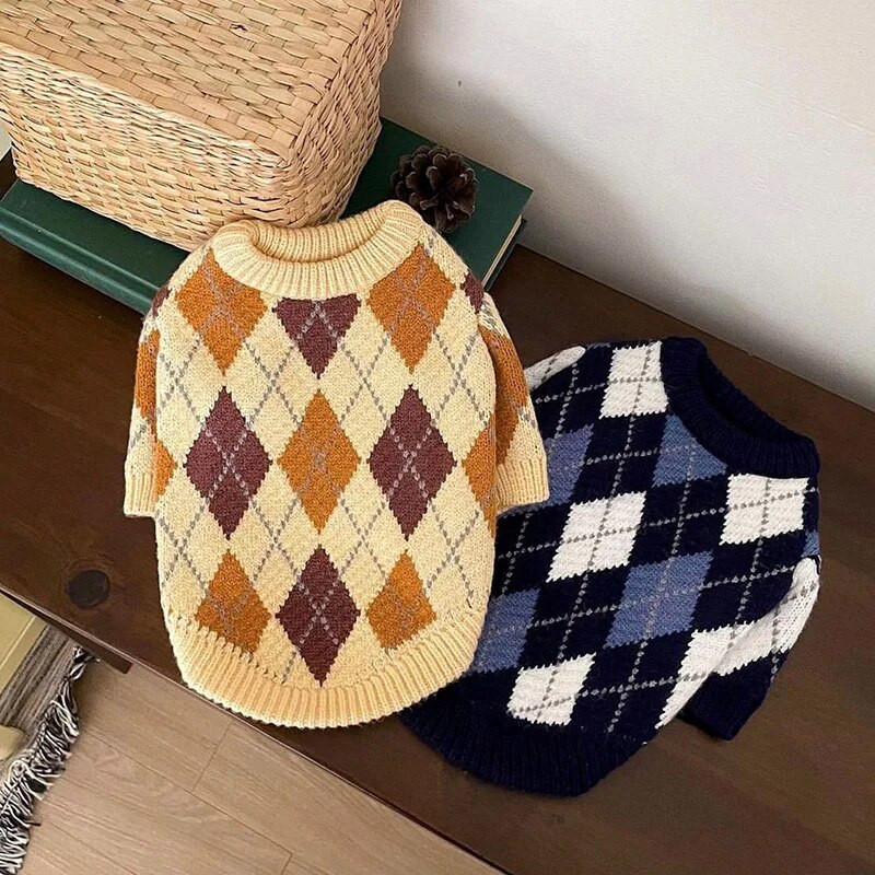 Klasisks rūtains Suņu apģērbs Ziemas silti Džemperi Suns Divas kājas Adījumi Mājdzīvniekiem Populāri Apģērbi Mājdzīvnieku piederumi XS-XL