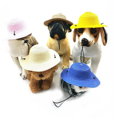 1PC Mini Pet Dogs Mexican Straw Hat Sombrero Cat Sun Hat Beach Party Dogs Hawaii Pet Colorful Hats Dog Costume Accessories