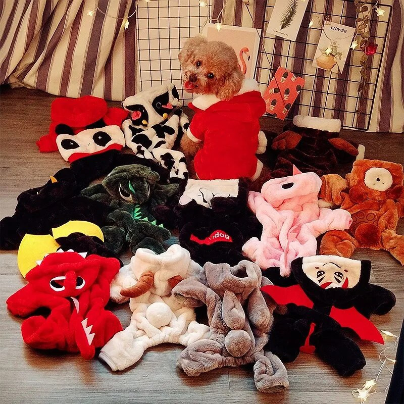 Flīsa kombinezons suņiem Suņu kapuces Biezs džemperis četrām kājām Mētelis kucēnu jaka Čivavas Labradora suns Apģērbi Ziemai