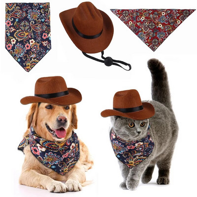 Vicces sapka kutya macskához Western Cowboy Hat Photo Prop Univerzális kutyasapka Halloween karácsonyi utcai partihoz Kisállat kiegészítők