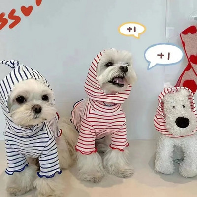 Pet Spring/Summer Clothing Stripe Wearing Hat Two Legged Clothes Dog Cat Clothes Teddy Hoodie Cute Photography Clothes