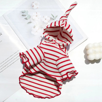 Mājdzīvnieku pavasara/vasaras apģērbs Strīpa ar cepuri ar divām kājām Apģērbi suņu kaķu apģērbi Teddy Hoodie Jauki fotografēšanas apģērbi