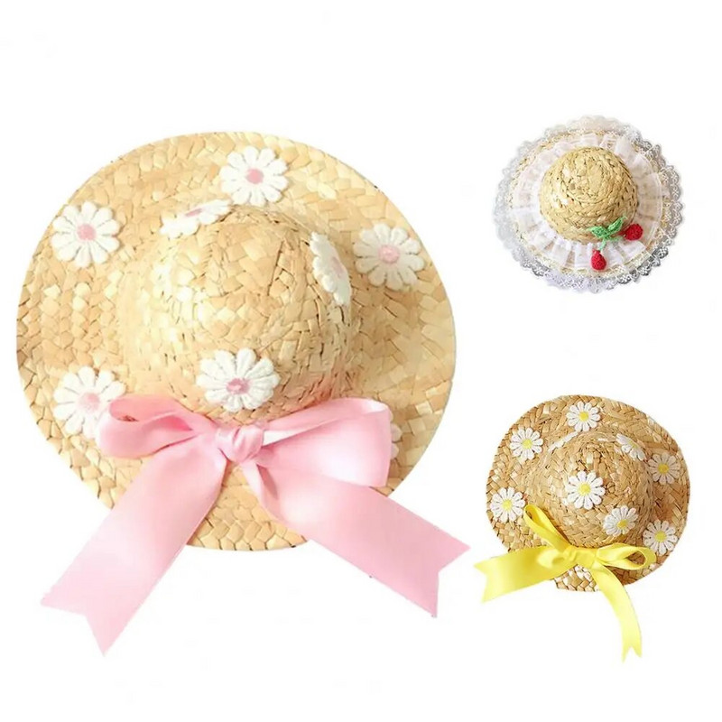 Lahe kutsikamüts Päikesekaitse pits, volangidega ääris Armas õlgkübarad lemmikloomade pildistamise mütsid suvekoertele Mütsid Aksessuaarid Dekoratsioon