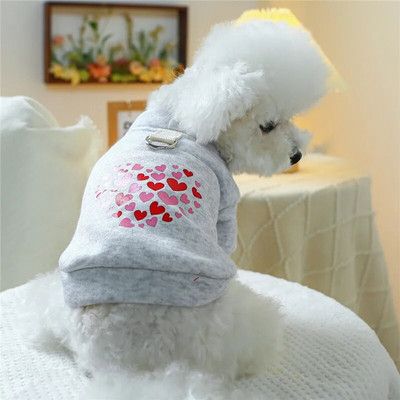Сиви качулки за кучета със сърце, топли дрехи за домашни любимци, жилетка за кученца, суичър за малки и средни кучета, палто за дакел, XS