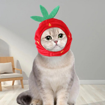 Καπέλο γατάκι Μεγάλο φράουλα εμφάνιση Ρυθμιζόμενο καπέλο κατοικίδιων Χαριτωμένα κατοικίδια γάτες Κουτάβι Καπέλο Cosplay για Χριστουγεννιάτικα καλύμματα για κατοικίδια