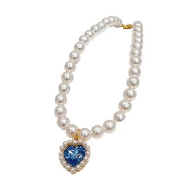 Állítható kisállat gyöngy nyaklánc színes dekoratív strassz macska nyakörv Mesterséges gyöngy/fém kisállat Bling hercegnő nyakörv