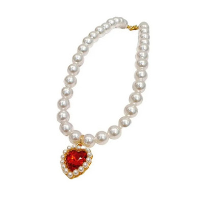 Állítható kisállat gyöngy nyaklánc színes dekoratív strassz macska nyakörv Mesterséges gyöngy/fém kisállat Bling hercegnő nyakörv