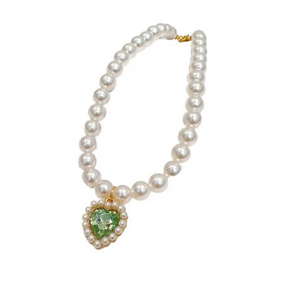 Állítható kisállat gyöngy nyaklánc színes dekoratív strassz macska nyakörv Mesterséges gyöngy/fém kisállat Bling hercegnő nyakörv