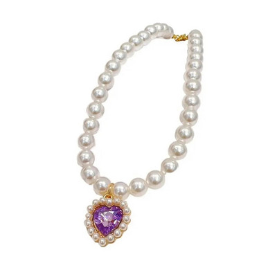 Állítható kisállat gyöngy nyaklánc színes dekoratív strassz macska nyakörv Mesterséges gyöngy/fém kisállat Bling hercegnő nyakörv