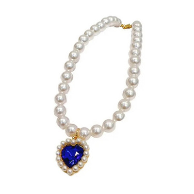 Állítható kisállat gyöngy nyaklánc színes dekoratív strassz macska nyakörv Mesterséges gyöngy/fém kisállat Bling hercegnő nyakörv